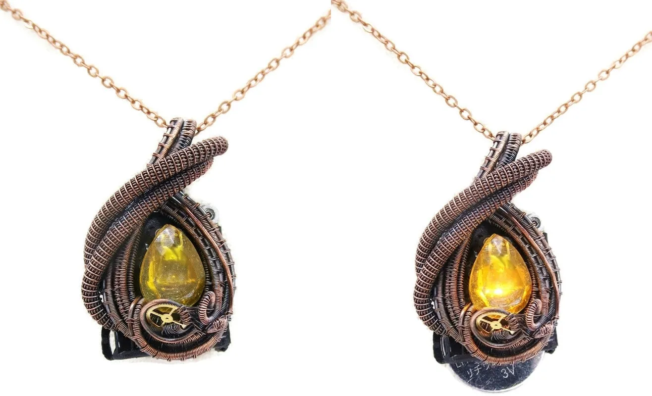 Custom Color Steampunk Resin Gem LED Pendant in Bronze