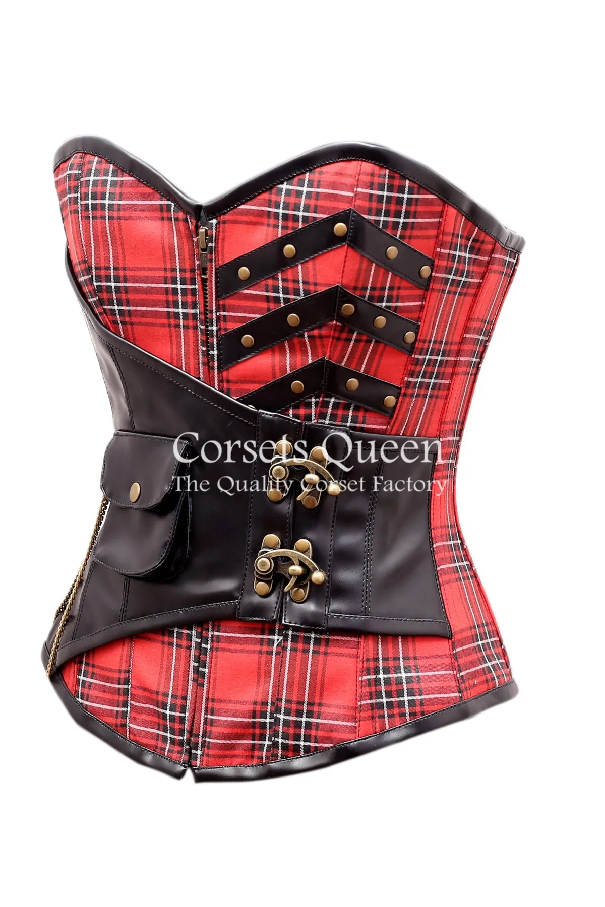 Shand Tartan With Faux Leather Overbust Corset
