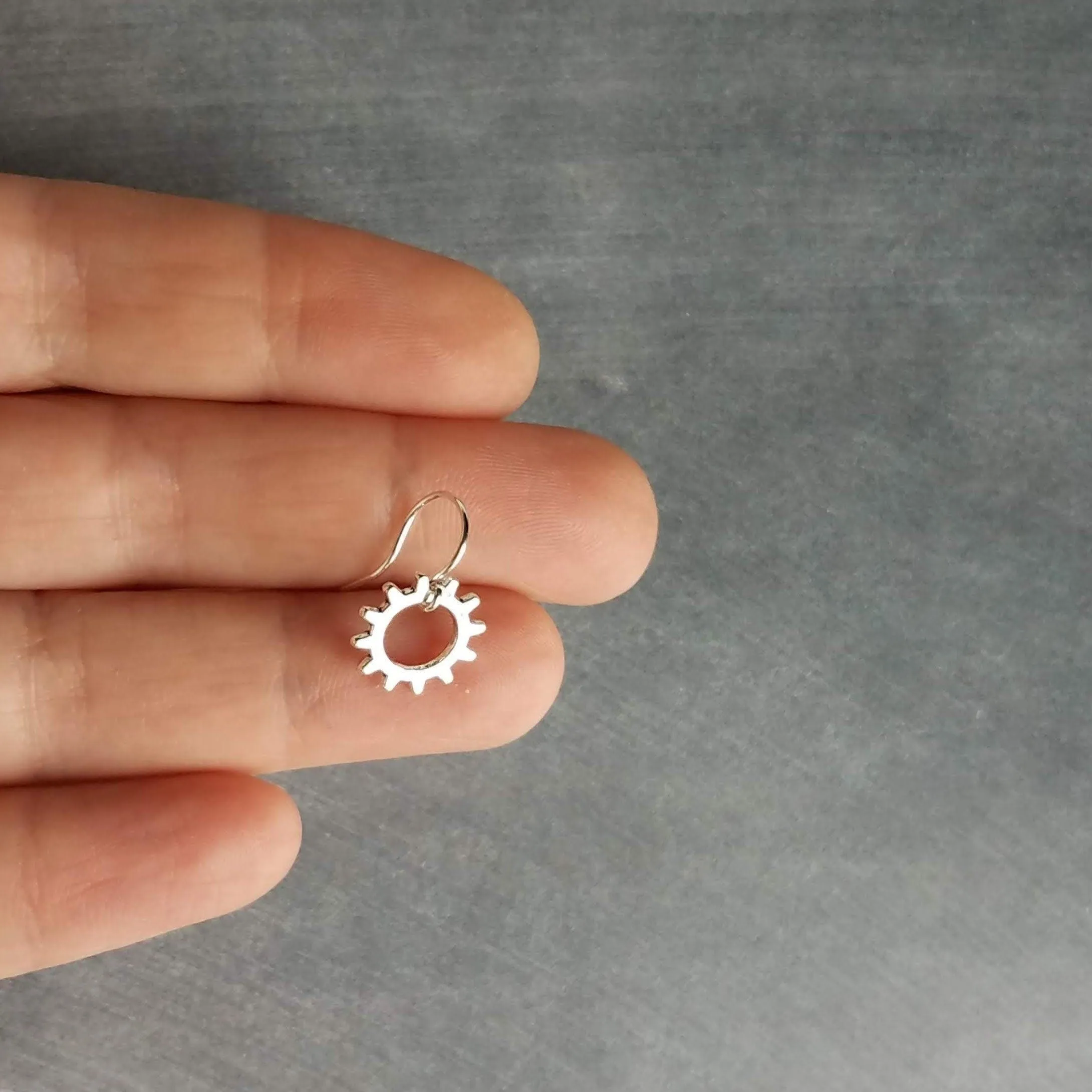 Small Gear Earrings, bronze gear, silver gear, copper gear earring, antique brass earring, little gear earring, tiny gear earring, simple